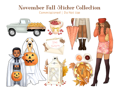 Sticker Sheets Commission | Autumn 2d illustration autumn character design clipart design digital art editorial fall fashion food halloween print pumpkins sticker thanksgiving