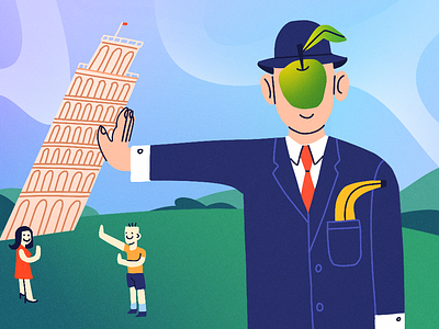 always carry a healthy snack apple character character design emotion illustration italy leaning tower of pisa magritte painting pisa tourist tower travel