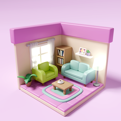 Little Living room 3d b3d blender 3d cute illustration isometric kawaii living room