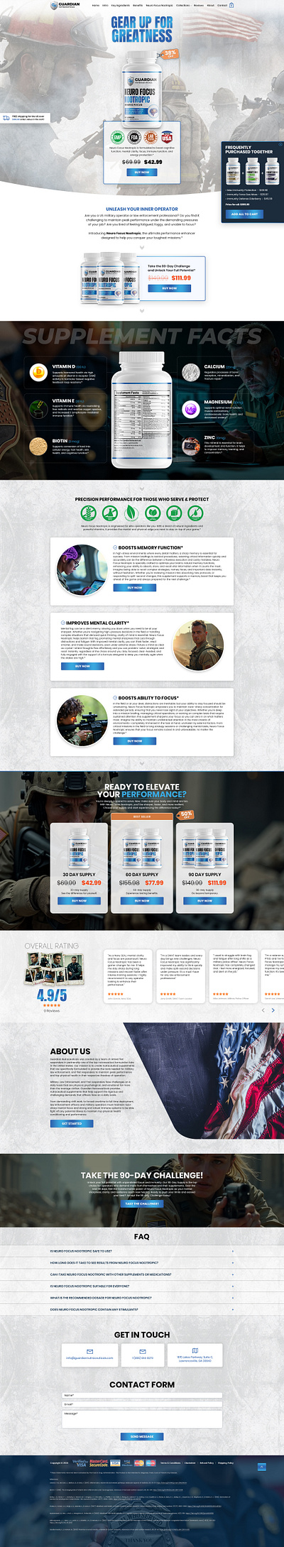 Funnel Design for Neuro Plus Brain and Focus Formula creative first responder funnel landing page neuro plus nutrition shop store supplement supplement funnel supplement landing page supplement shop ui usa ux