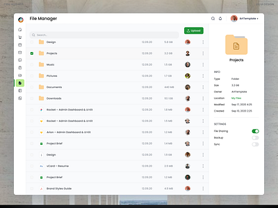 File Details Page file managment folder view landing page list view project ui