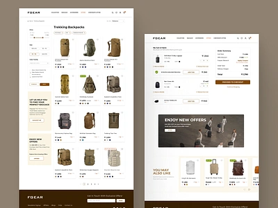 Product listing and cart page of the e-commerce website app mockup baggage website branding cart page clean ui ecommerce listing page minimal product shopping cart ui ui design uiux ux design ux designer webdesign