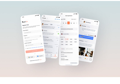 Bookin UX/UI Case Study admin app application authorisation book appointment bookin booking app calendar case study chat dashboard login management message messenger mockups register salon app ui uiux