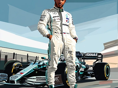 Lewis Hamilton With Mercedes F1 Car - F1 art f1 graphic design illustration lewis hamilton