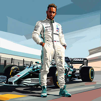 Lewis Hamilton With Mercedes F1 Car - F1 art f1 graphic design illustration lewis hamilton