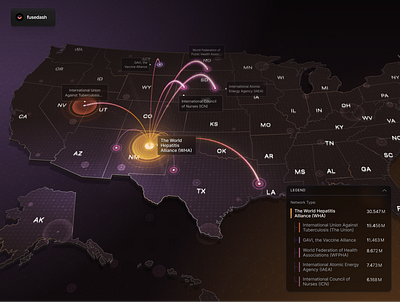 Fusedash Map Data Visualization 3d mapping analytics charts daily ui dark mode dashboard design healthcare map heatmap visualization interactions interactive map ui interface map data map ui map visualization states technology