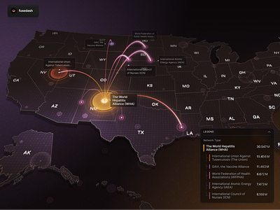 Fusedash Map Data Visualization 3d mapping analytics charts daily ui dark mode dashboard design healthcare map heatmap visualization interactions interactive map ui interface map data map ui map visualization states technology