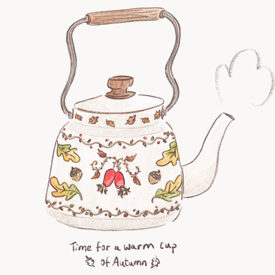 Time for a Warm Cup of Autumn artwork cozy cute design illustration procreate ui watercolor watercolour