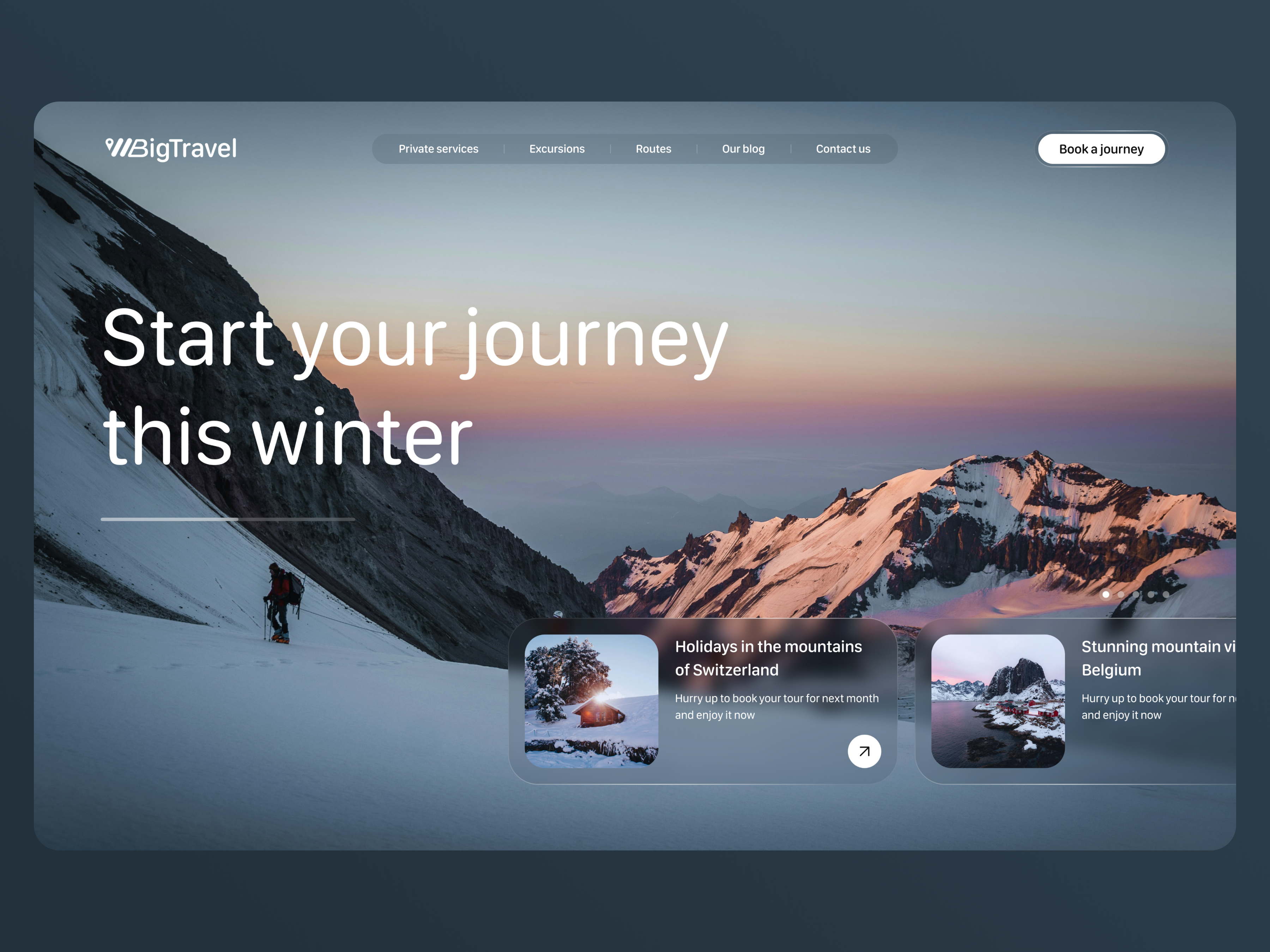 Website design for a company specializing in tours branding design holidays journey travel ui ui design ux uxui uxui design web design web site winter