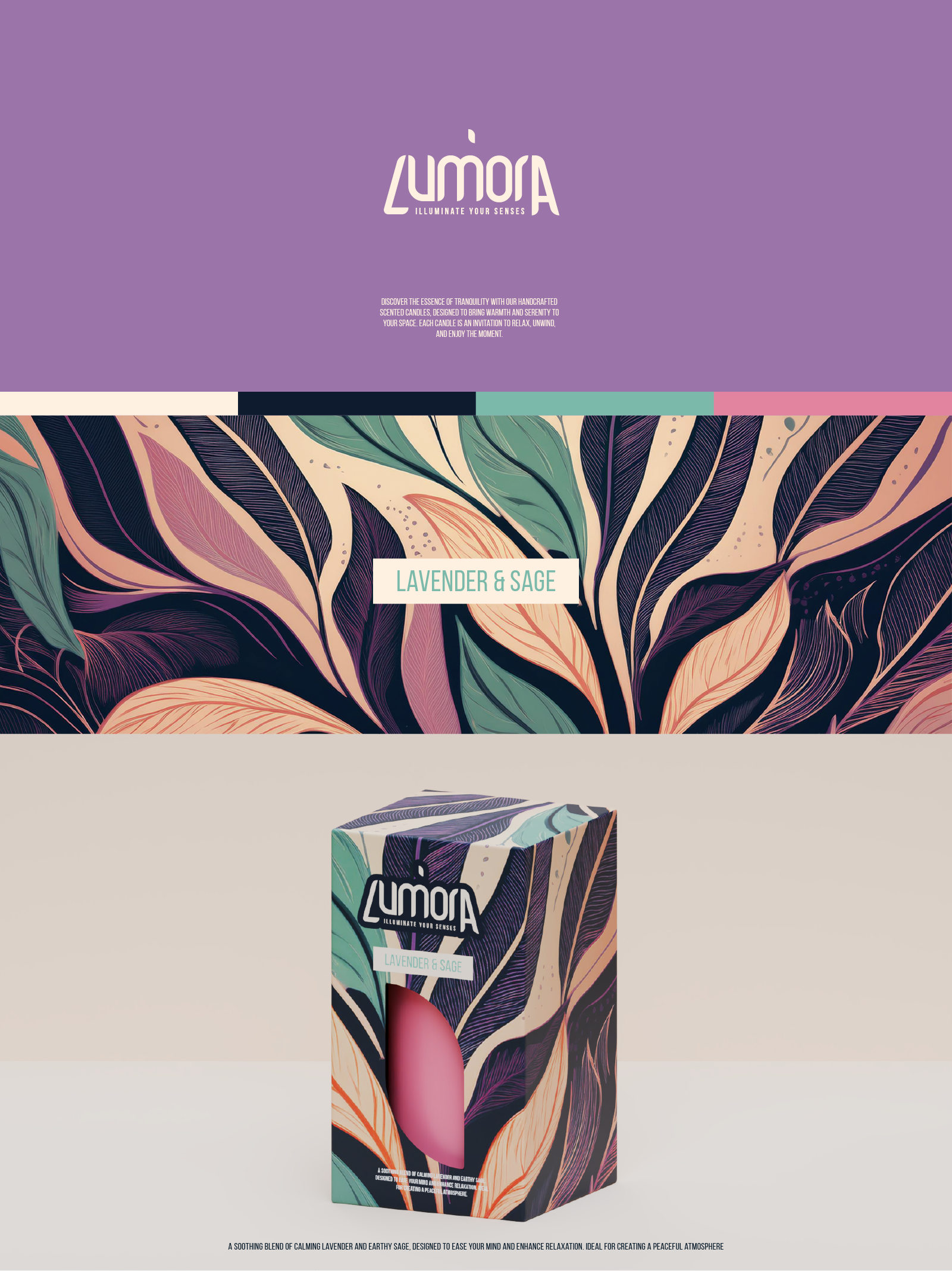 Lumora – Illuminate Your Senses (concept) brand branding candle concept design flame levander logo packging tea