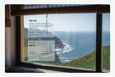 Cliffside Serenity: A Cozy Big Sur Retreat airbnb booking clean design concept design inspiration minimalistic nature new rent rent a house simple design travel traveling typography ui view web widgets