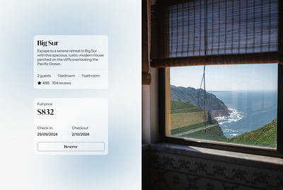 Cliffside Serenity: A Cozy Big Sur Retreat airbnb booking clean design concept design inspiration minimalistic nature new rent rent a house simple design travel traveling typography ui view web widgets