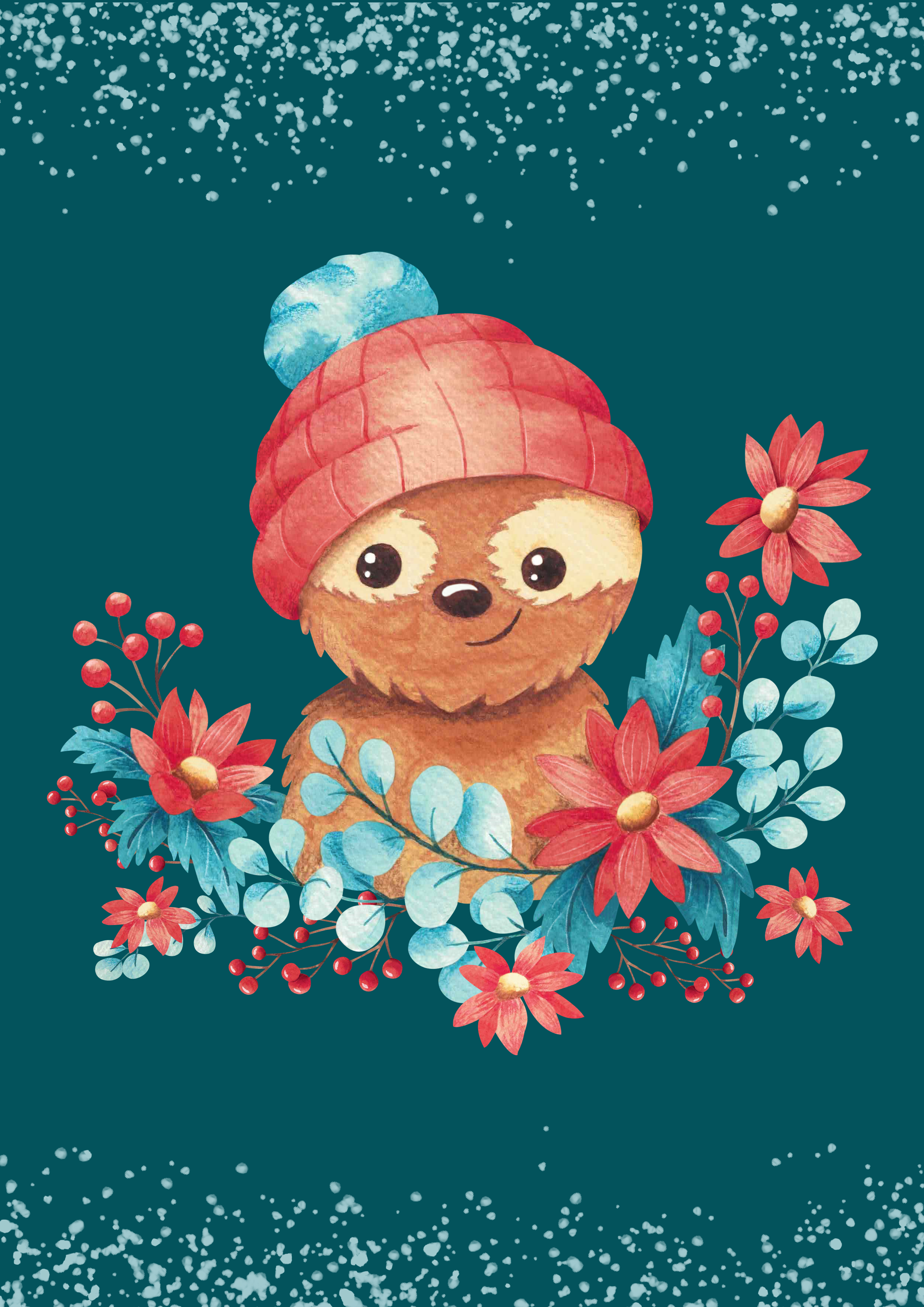 Example of Christmas Sloth Collection. Christmas card 1