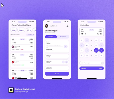 Flight Ticket Booking App animation app booking car cool design flat flight minimal mobile pwa saas showcase ticket ui