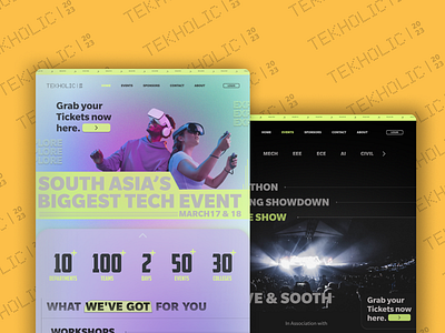 Tech Event Page Design beauitful branding bright clean college fest design event page festival figma home page illustration landing page logo modern student page tech tickets ui ux