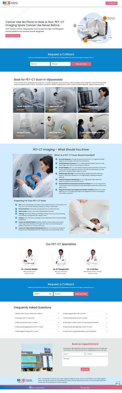 HCG Oncology Vijayawada PET CT Landing Page custom php template design php custom template ui webdeve wordpress custom theme