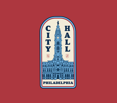 Philadelphia City Hall - T-Shirt Design city hall illustration landmark logo maroon philadelphia tshirt design vector