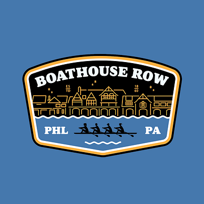 T-Shirt Design - Boathouse Row Philadelphia blue and yellow boathouse row illustration logo design pennsylvania philadelphia philly rowing tshirt design vector