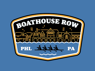 T-Shirt Design - Boathouse Row Philadelphia blue and yellow boathouse row illustration logo design pennsylvania philadelphia philly rowing tshirt design vector