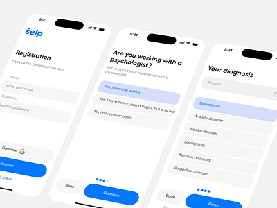 Selp - app for psychology help app help login mobile onboarding psychology registration sign up ui ux