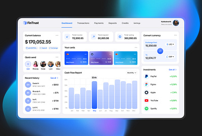 FinTrust Finance Dashboard bank bank dashboard banking dashboard finance dashboard fintech hero image investing investing dashboard