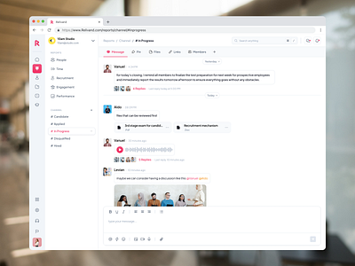 Channel Discussion - HR Management Dashboard channel chat collaborate dashboard design discussion employee hiring hr human resource management product product design recruitment software ui web app webapp