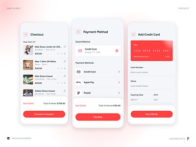 Daily UI #002 - Checkout UI Design – Modern & Intuitive 002 card challenge checkout dailyui dailyuichallenge e commerce ecomm ecommerce nike payment payment method red ui uidesign