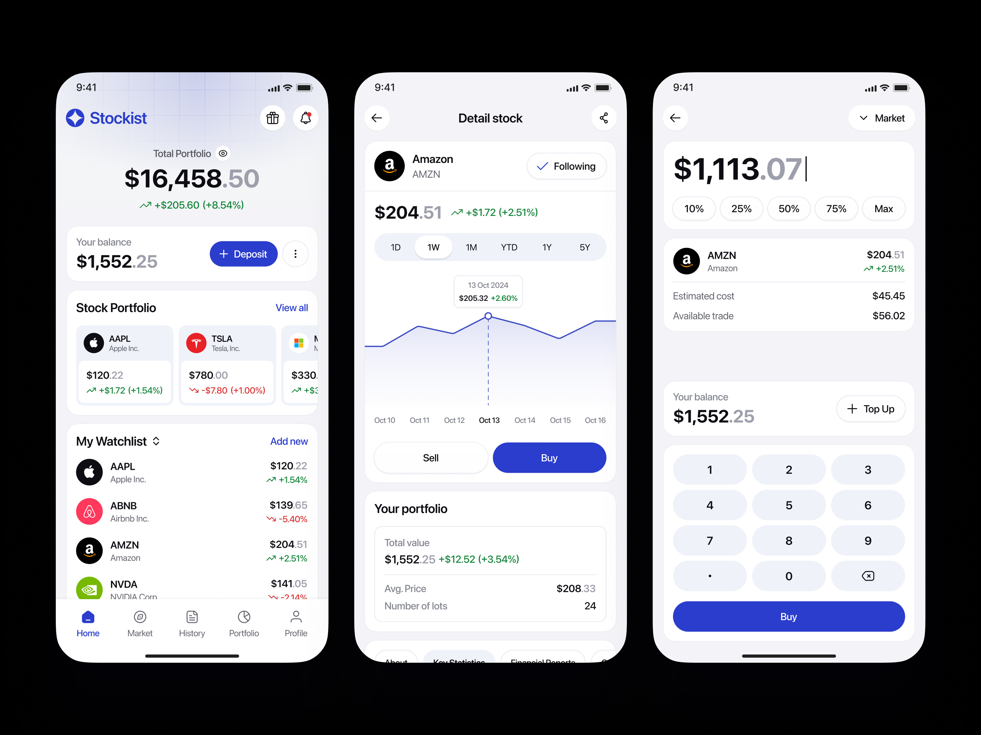 Stockist - Stock Market Investment Mobile App app bank buy clean finance fintech invest investment market cap mobile mobile app modern money portfolio sell stock stock investment app stock watchlist transfer ui
