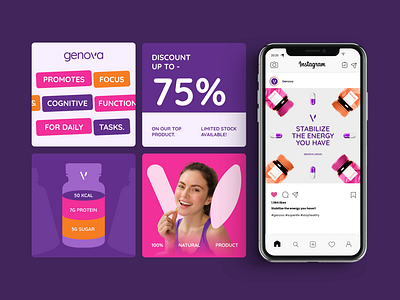 Genova : Natural Supplement - Social Media Post brand branding design feed design graphic design instagram feed instagram post layout logo logo design marketing pattern design promotion social media social media post supergraphic supplement typography visual branding vitamin