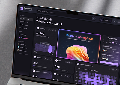 Sapphire - Dashboard Learning Management System analytics apps branding chart clean crm dark theme dashboard design education interface learning product saas ui uiux ux web web design website