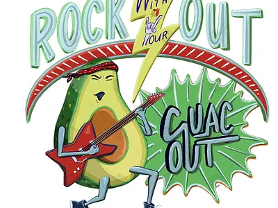 Rock Out With Your Guac Out arrin cartoon digital digital illustration evolution of arrin food funny guac guacamole humor illustrator music procreate pun