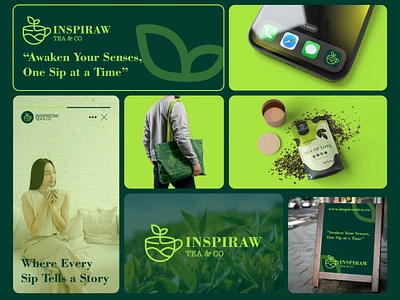 INSPIRAW TEA & CO LOGO DESIGN brand book brand guideline brand identity branding claming creative logo earthy tone ecofriendly herbalessence leafmotif logo logo design modern organic premium tea company tea logo timeless warm wellnessfocused