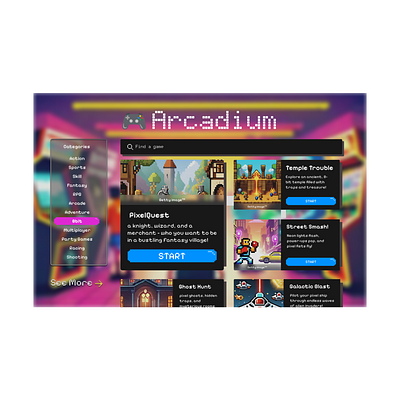 Arcadium - a place for 8-bits game! design minimal ui ux web