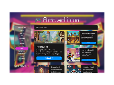 Arcadium - a place for 8-bits game! design minimal ui ux web