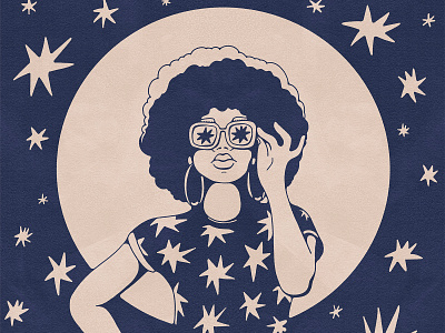 Stargazin ✨ 70s beautiful chic creativewomen drawing female character groovy art illustration limited colour positive vibes procreate retro stargazing stars universe vintage illustration