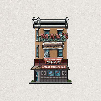 Philly Eats: Max's Steaks architectural drawing architecture cheesesteak drawing illustration mario maxs north philly philadelphia philly restaurant steaks zucca