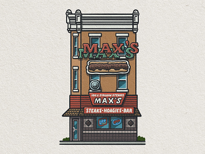 Philly Eats: Max's Steaks architectural drawing architecture cheesesteak drawing illustration mario maxs north philly philadelphia philly restaurant steaks zucca