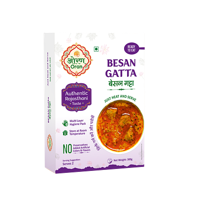 Besan Gatta (Ready to Eat) Box Design besan gatta besan gatta sabji box branding box design box packaging brand design branding label design logo design pouch design product design ready to eat besan gatta