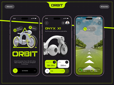 Orbit- Smart Bike App activity app bicycle bike biking branding design electric bike app electric vehicle figma graphic design ios mobile remote smartbike tracker ui uiux ux wheels