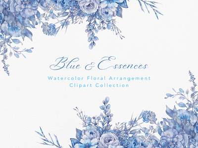 Blue & Essences - Watercolor Floral Arrangement arrangement blue botanical bouquet clipart clipart bundle clipart set cute design digital art drawing elegant floral flower illustration painting watercolor