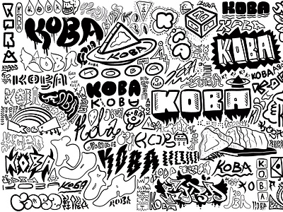 "Koba" typography research for a logo art branding color pencil design draw dream festival graffiti illustration letters logo music street art typography water ink