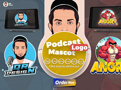 Podcast Mascot Logo cartoon character illustration logo mascot logo vector portrait vector tracing