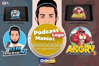 Podcast Mascot Logo cartoon character illustration logo mascot logo vector portrait vector tracing