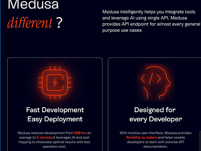 Medusa - Feature Grid - Make it Simple. Make it Glow feature grid landing page product design saas ui