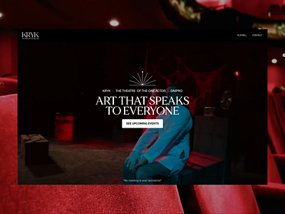 KRYK. The theatre of the one actor. Dedicated to Mykhailo Melnyk animation branding dark mode dark theme design digital fashion grid interaction landing page layout performace show theatre typography ui ux web design website white space