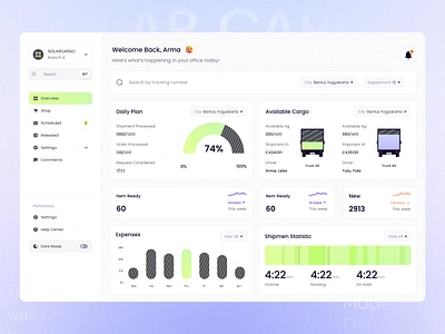 Shipment Management Dashboard - Solarcargo admin admin dashboard app cargo clean dashboard delivery desktop logistic minimalist saas shipment shipment management transportation truck ui ui design ux web app website