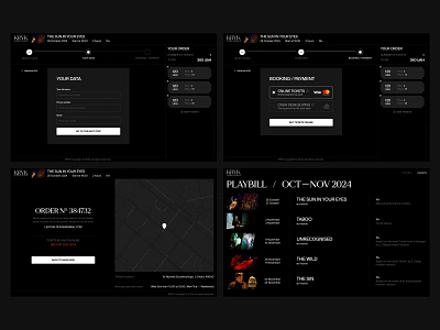 KRYK. Check in and out mockups. card cart cash check in check out dark theme design digital interaction order payment performance progress bar seats show step bar tickets ui ux website