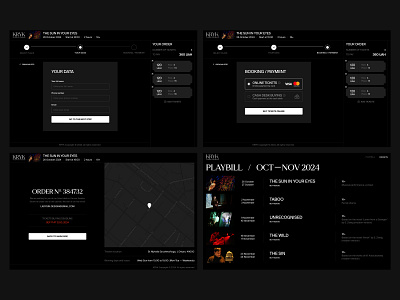 KRYK. Check in and out mockups. card cart cash check in check out dark theme design digital interaction order payment performance progress bar seats show step bar tickets ui ux website