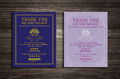 amazon thank you card, product insert, package insert. branding identity