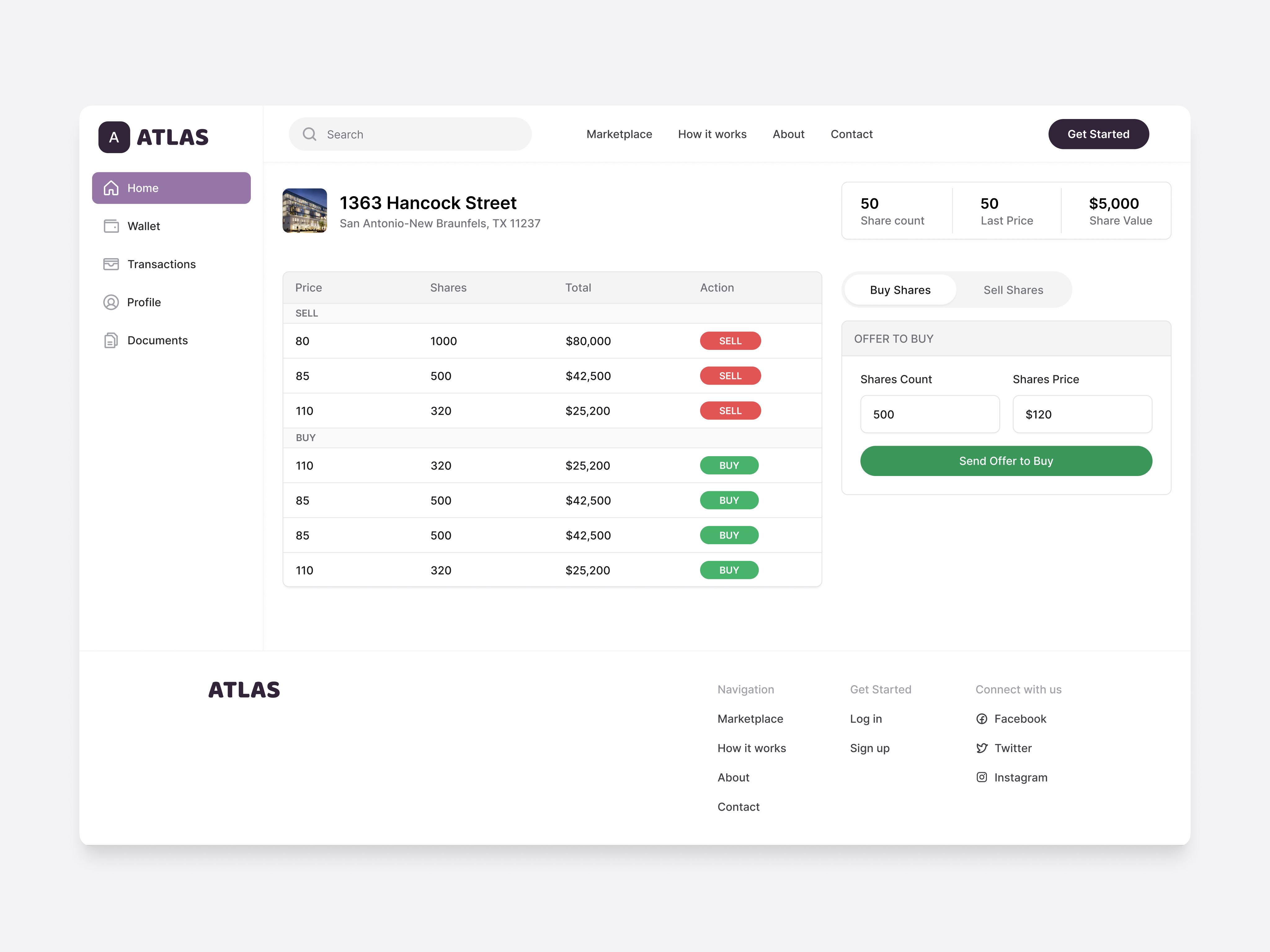 Clean Real Estate Trading UI - Fractional Investment Web App cleanui dashboardui fintechui fractionalownership investmentapp proptech saasproduct startupdesign tradingplatform transactionux userfriendly uxdesign wealthtech webappui